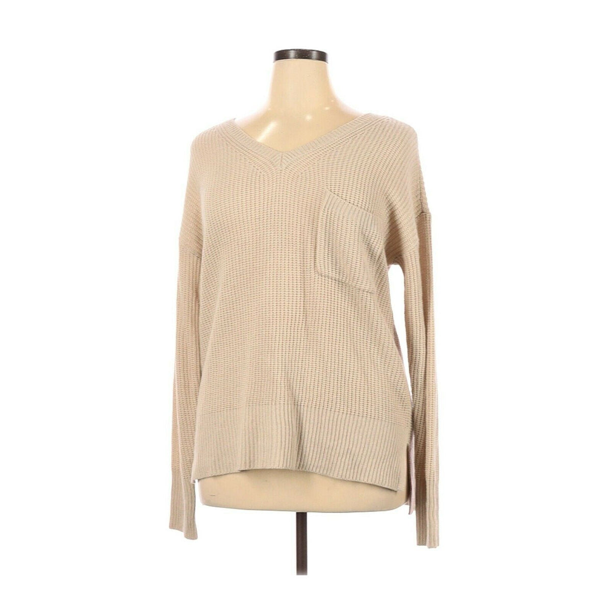 Sanctuary NWT Classic Pullover Sweater V Neck Long Sleeve Shaker Pocket Tan XL
