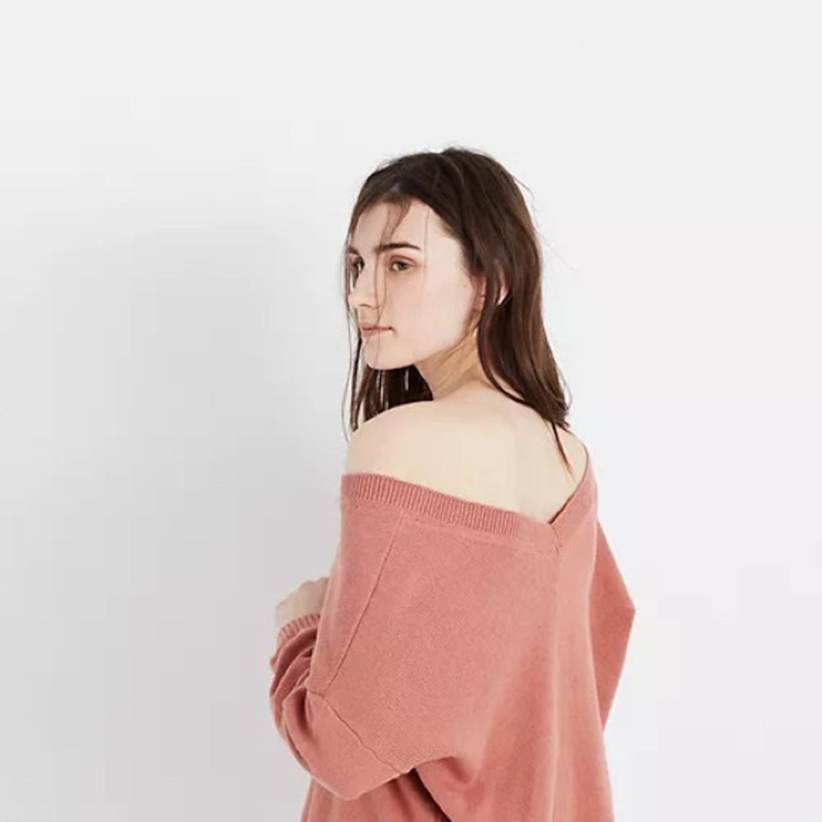 Madewell Rosewood Pink Double V Pullover Sweater Medium NEW cozy winter oversize