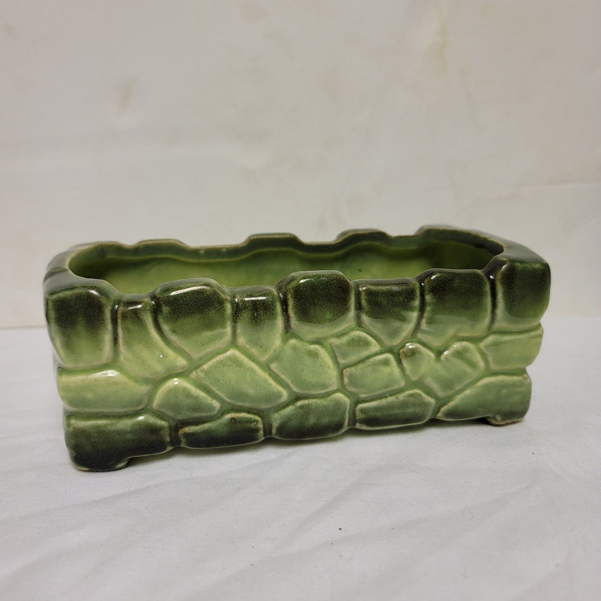 Vintage Stone embossed Oblong 7" Green planter