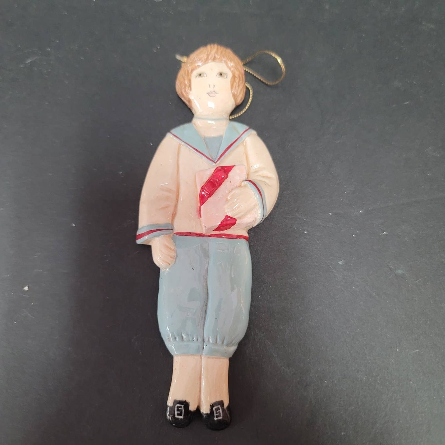 vINTAGE CHARLEE McGee chirstmas Ornament HandPainted 1982 Boy holding package