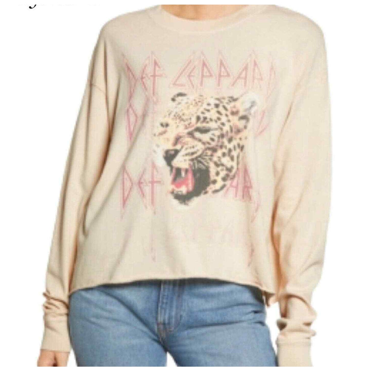 DAYDREAMER Def Leopard Band Long Sleeve T Shirt New Flaw cream/pink Size Large