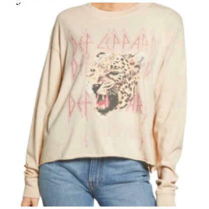 DAYDREAMER Def Leopard Band Long Sleeve T Shirt New Flaw cream/pink Size Large