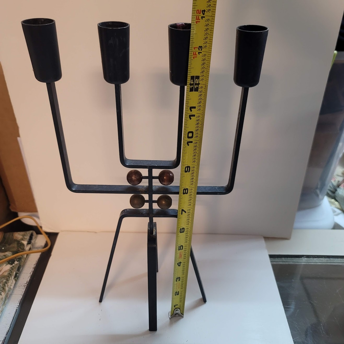 Vintage Brutalist Candelabra Finnish Style Blackened Metal 4-Arm Candle Holder