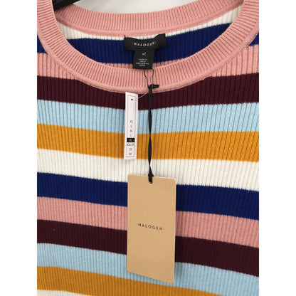 Halogen Striped Pullover Sweater Crew Neck Ribbed Long Sleeve Multicolor XL NEW