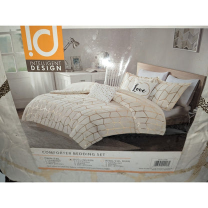 Intelligent Design Love Raina Geo 5-Pc Comforter Set Ivory Gold Full Queen NEW