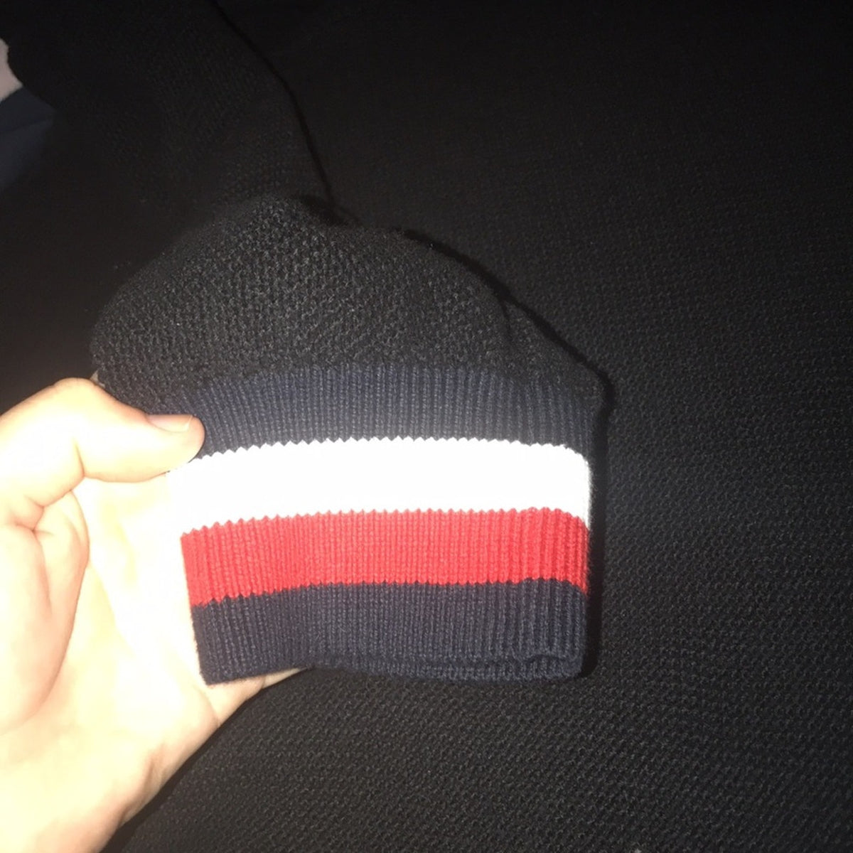 Tommy Hilfiger 1/4 Zip Pullover Sweater Knit NEW X Large XL Black Red White Band