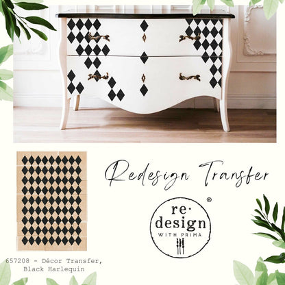 Re Design by Prima Transfer Sticker Harlequin 24x35" Black Diamond Motif