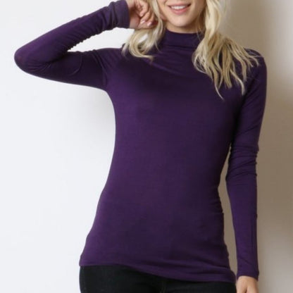 Zenana Outfitters Long Sleeve Turtle Neck Top Shirt Stretch Cotton Purple Medium