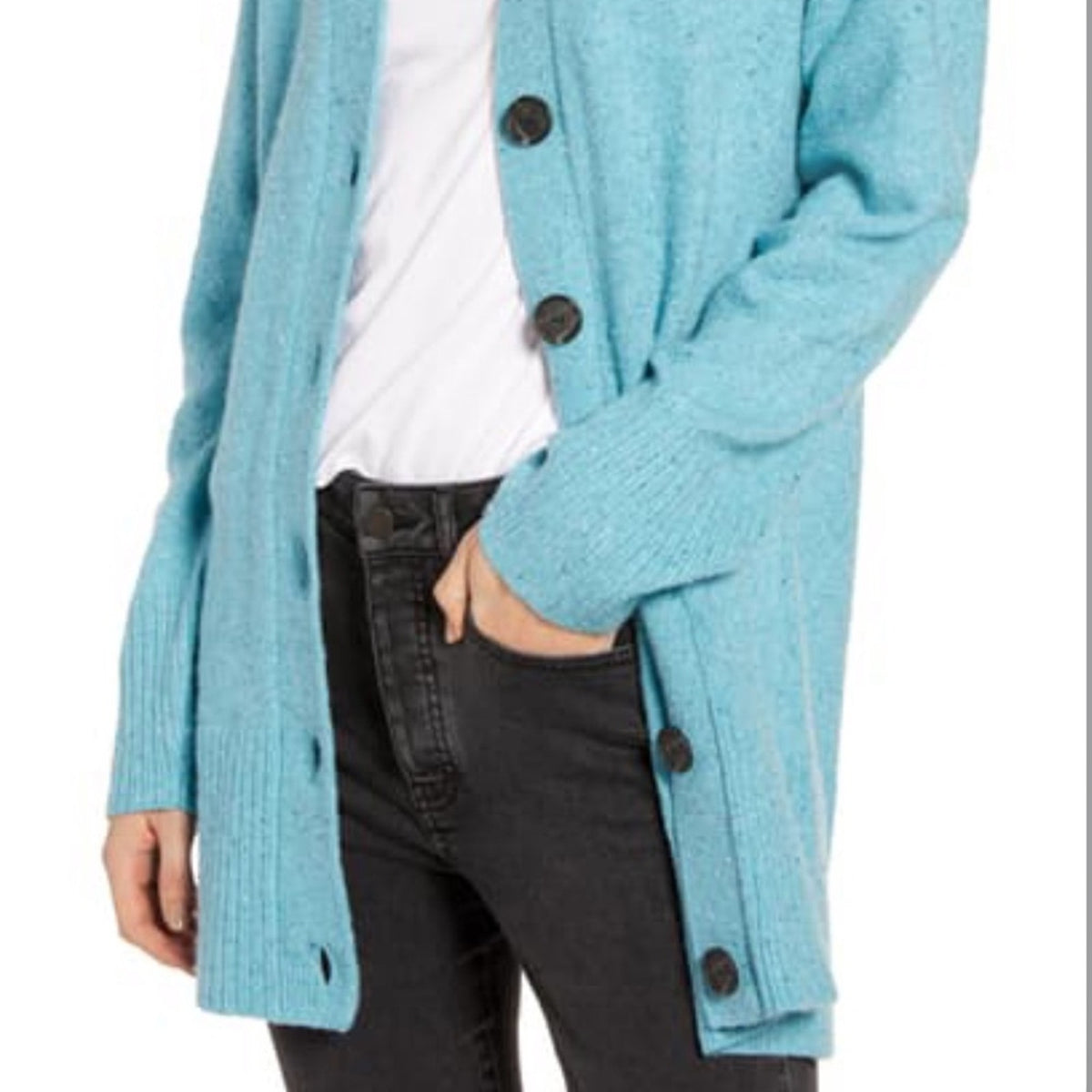 SOMETHING NAVY V-neck Cardigan Teal Sicily Combo Size Small