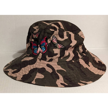 Smithsonian Bucket Hat NWT Green Brown Camo Butterfly Embroidery UPF 50+ Jungle