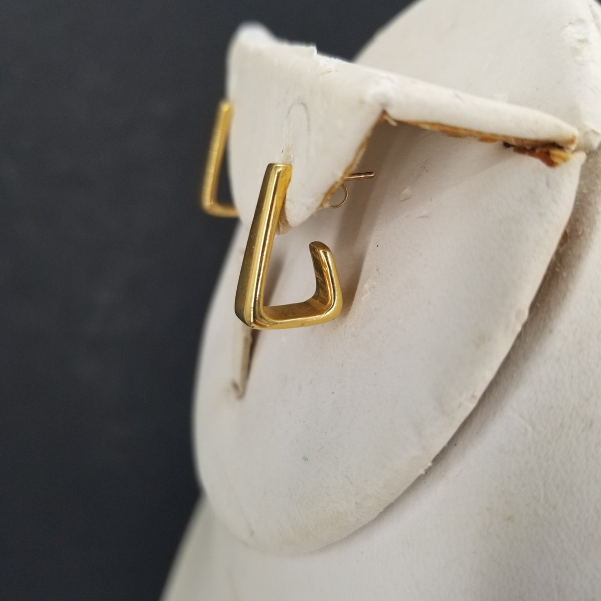 Vintage Golden Triangular Post Hoops Wrap Around Earlobe Earrings