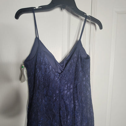 Jump Dress Dark Blue Size 1/2 Maxi Spaghetti Straps Embroidered Overlay Lined