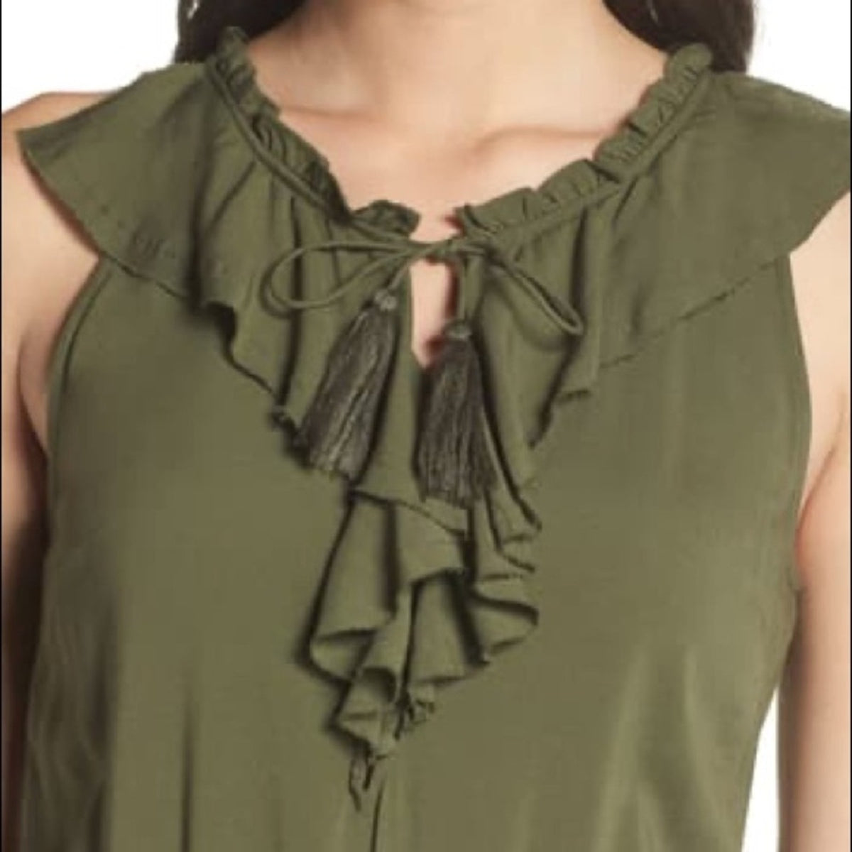 Paige Paletta Desert Olive Green Jumpsuit Large Elastic Waist Tassle Tie NO BELT
