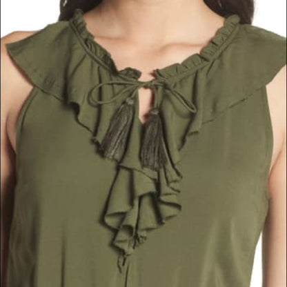 Paige Paletta Desert Olive Green Jumpsuit Large Elastic Waist Tassle Tie NO BELT