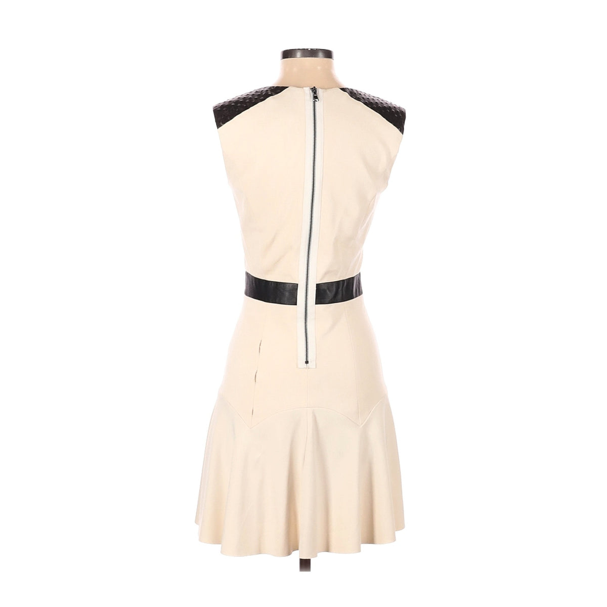 La Pina David Helwani Leather Dress Scoop Neck Black Cream Small BAck Zipper