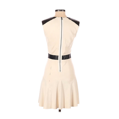 La Pina David Helwani Leather Dress Scoop Neck Black Cream Small BAck Zipper
