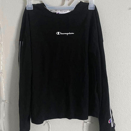 Champion black campus long sleeve Tshirt cropped NEW small tight fit activewear