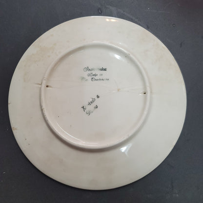 Handmade Handpainted Dominica plate floral design abstract green pink yellow 6"