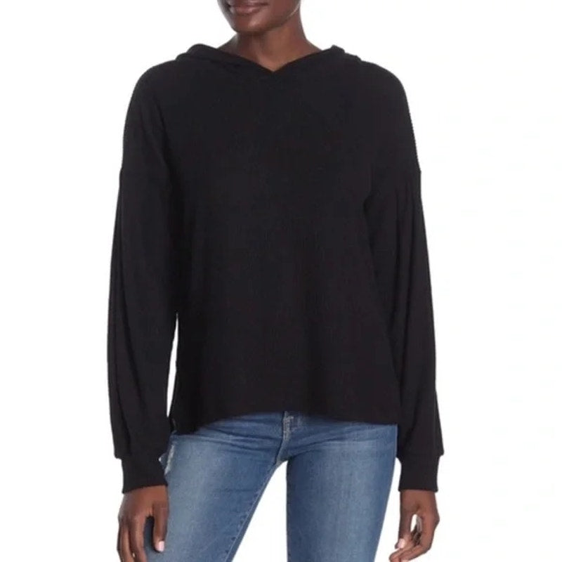 PST by Project Social T Wren Cozy Rib Hoodie Pullover XS/Extra Small Black NWT