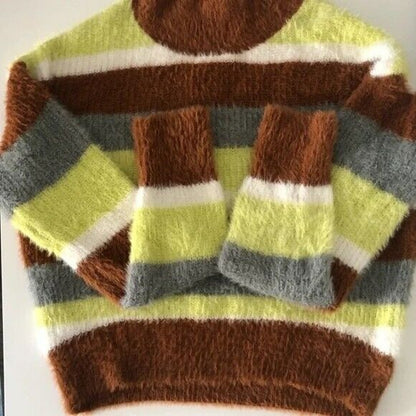 Lush Cozy Mock Neck Pullover Sweater Sz Small Camel Lime Stripe NWT