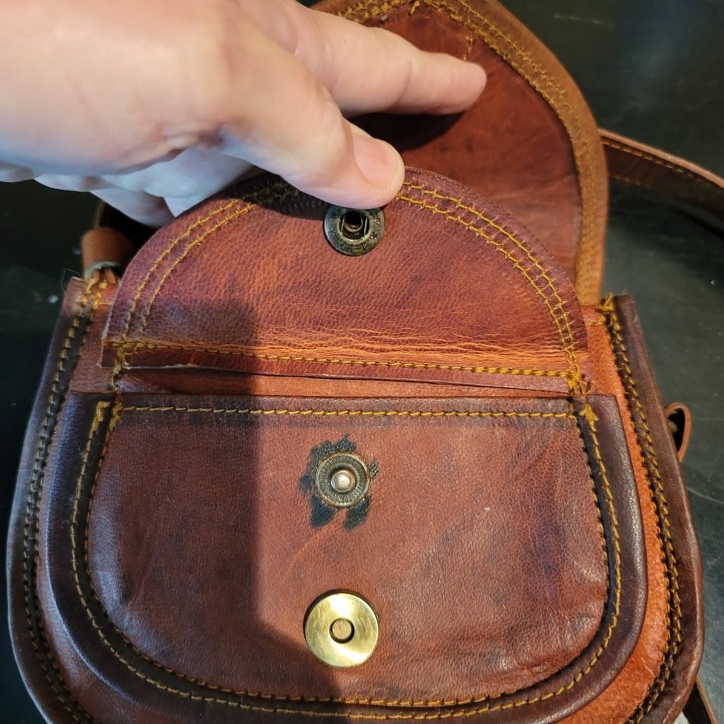 Shoulder Bag vintage Purse Sling Camel Leather Adjustable Strap Small Crossbody