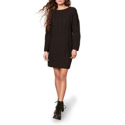 BB Dakota by Steve Madden Women's Miss Mood Cable Sweater Dress Small Black NWT