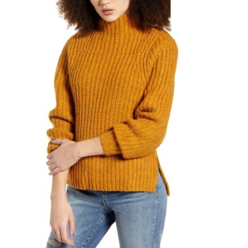 Leith NWT Chunky Knit Mustard Mock Neck Yellow Sweater XS