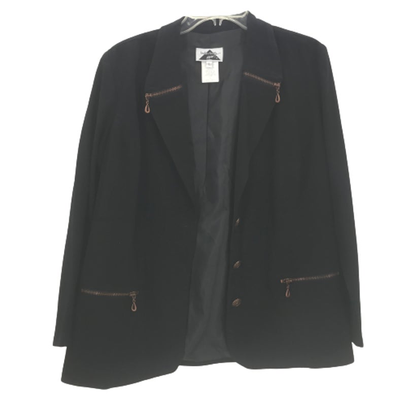 Lindsey Scott Front Button Blazer Jacket Long Sleeves Zipper Pockets Large
