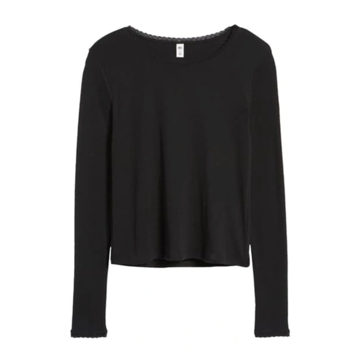 BP. NWT Lace Trim Long Sleeve Tee In Black Size Large