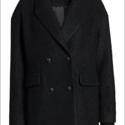 Kenneth Cole Double Breasted Rib Trim Boucle Coat WOMENS Small Jacket  Black NEW