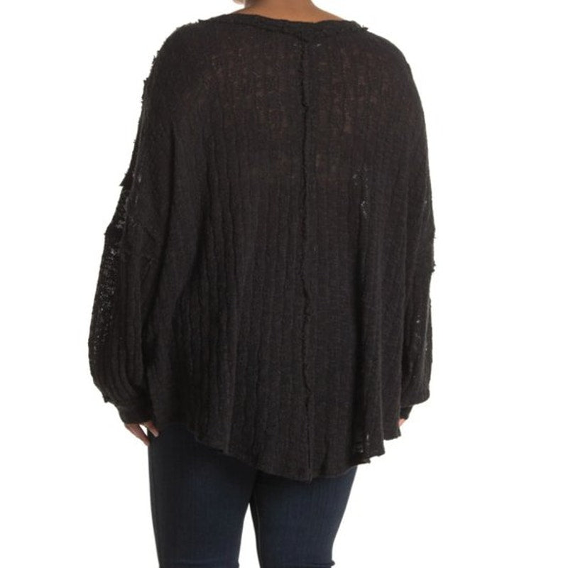 Stitchdrop Raw Edge Knit Pullover Sweater Top Size 2X Black NWT