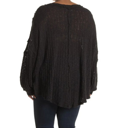 Stitchdrop Raw Edge Knit Pullover Sweater Top Size 2X Black NWT