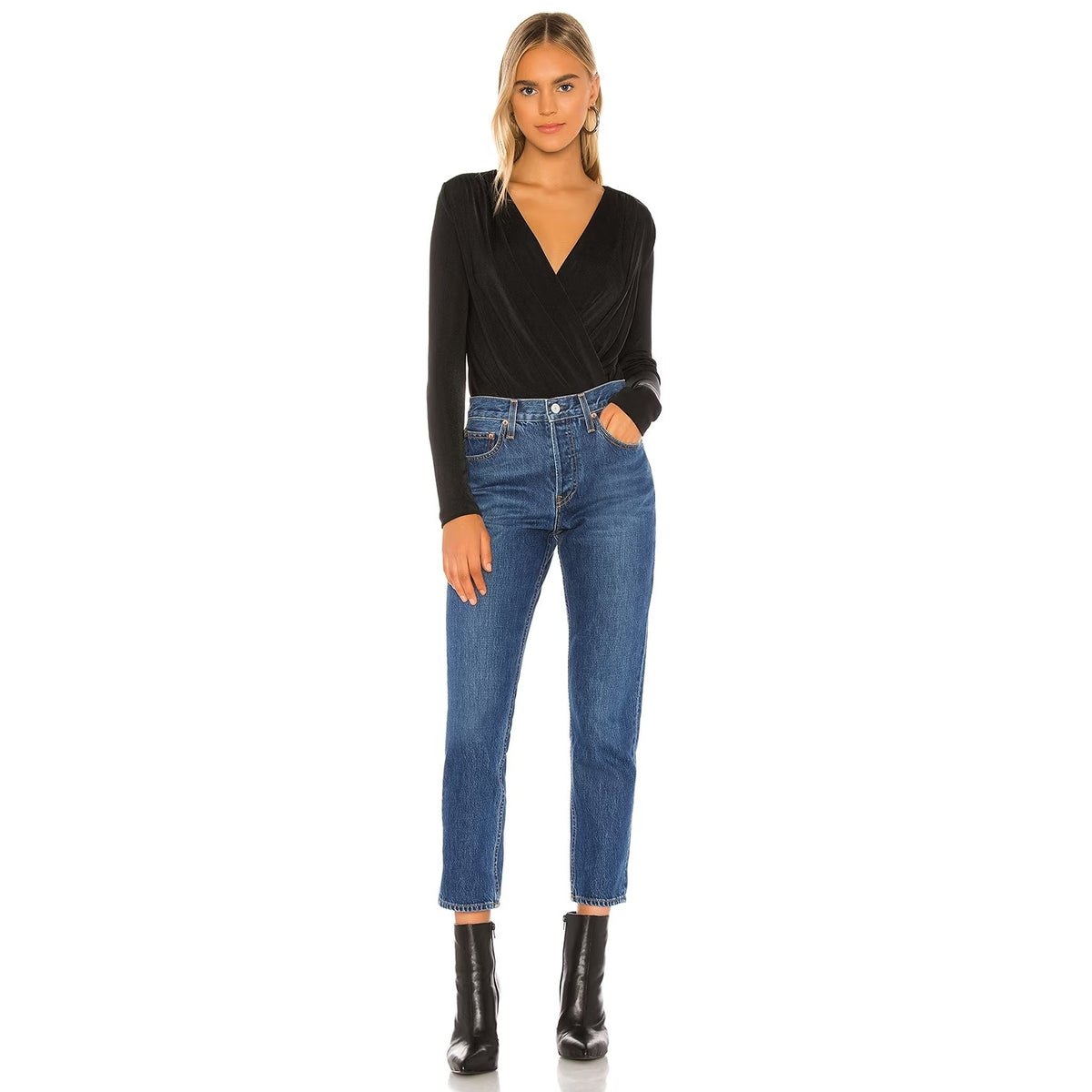 Free People Intimately Turnt Bodysuit Small Black NEW Surplice V-Neck Slinky