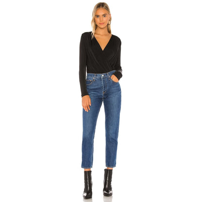 Free People Intimately Turnt Bodysuit Small Black NEW Surplice V-Neck Slinky