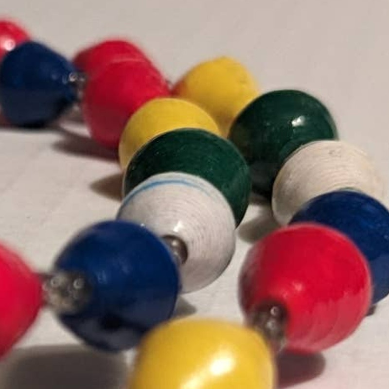 Vintage Handmade Jewelry Rainbow Single strand Sealed Paper Beads Necklace 38"