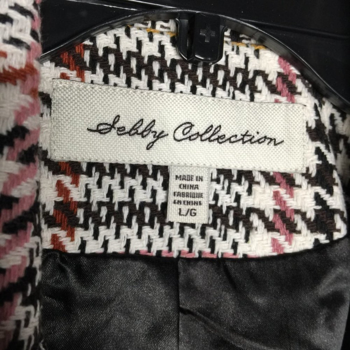 Sebby Glen Two Button Woven Coat Long Sleeve Front Slash Pockets Plaid Large NEW