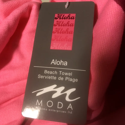 MODA NWT Aloha Rectangle Beach Towel Fringe BLANKET  Pink Red Pool Cruise large