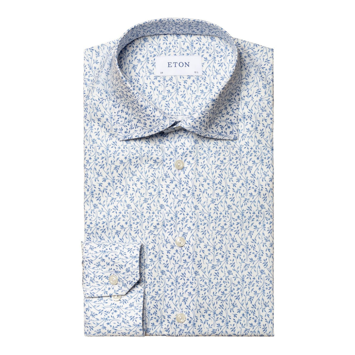 Eton NWT Signature Twill Slim Fit Dress Shirt in White Floral Print XL