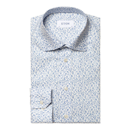 Eton NWT Signature Twill Slim Fit Dress Shirt in White Floral Print XL