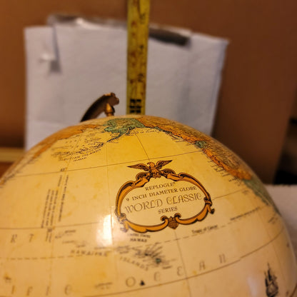Replogle spins 9" Globe World Classic Wood base cream background map office school