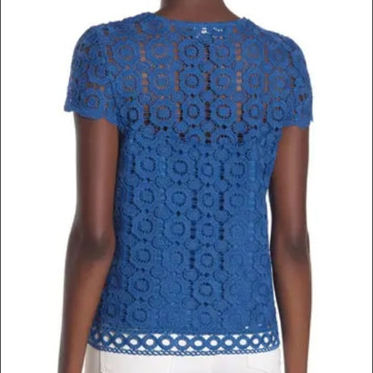 Laundry By Shelli Segal NWT True Blue Lace V-Neck Top Size Medium
