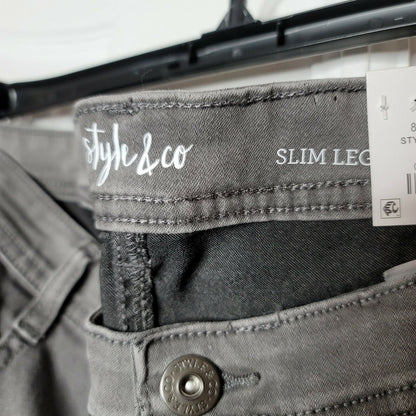 Style & Co Slim-Leg Jeans High Rise Tummy-Control Panel Pockets Gray Size 24W