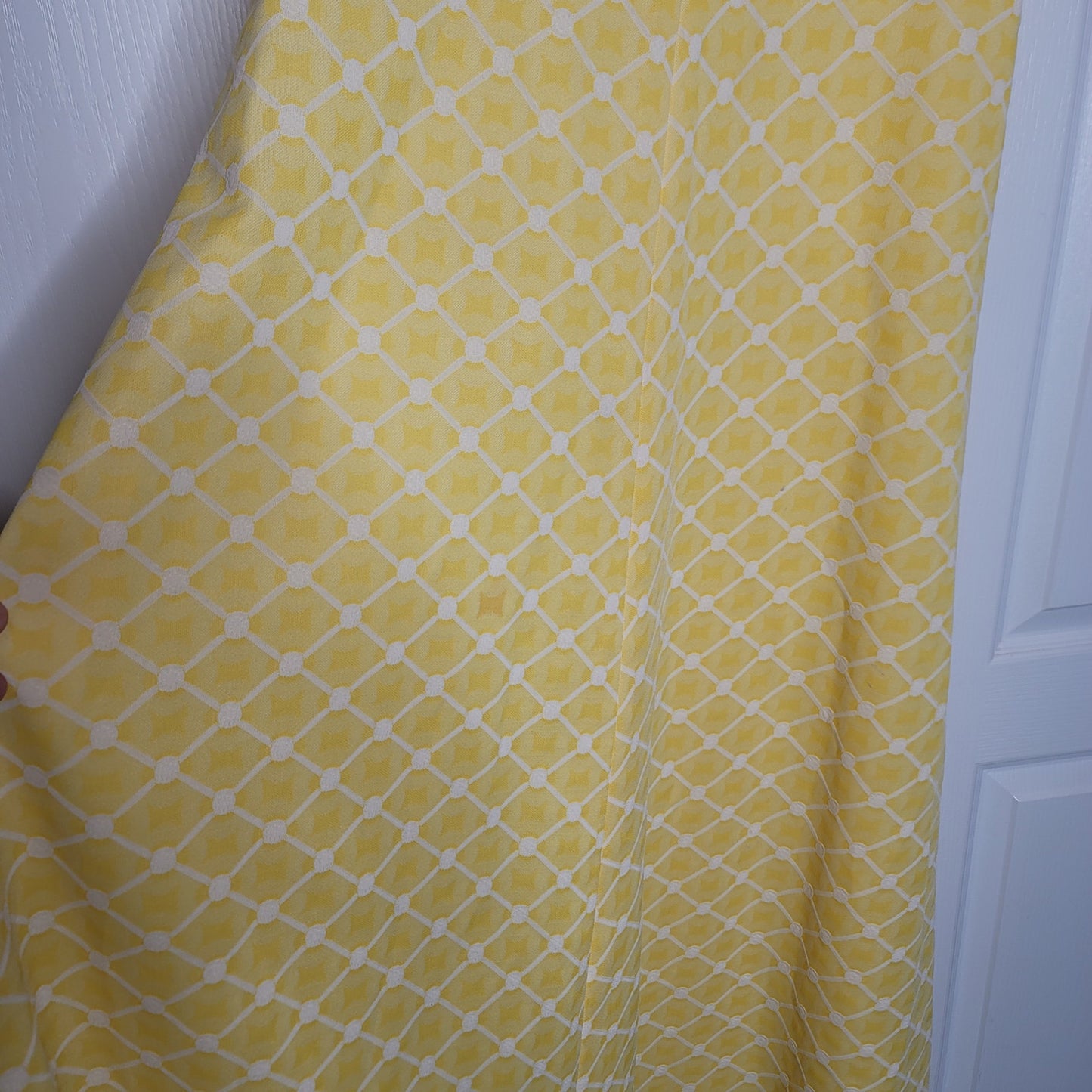 Vintage Size Large Polyester Yellow White Square Sleeveless Dress Maxi 1960s