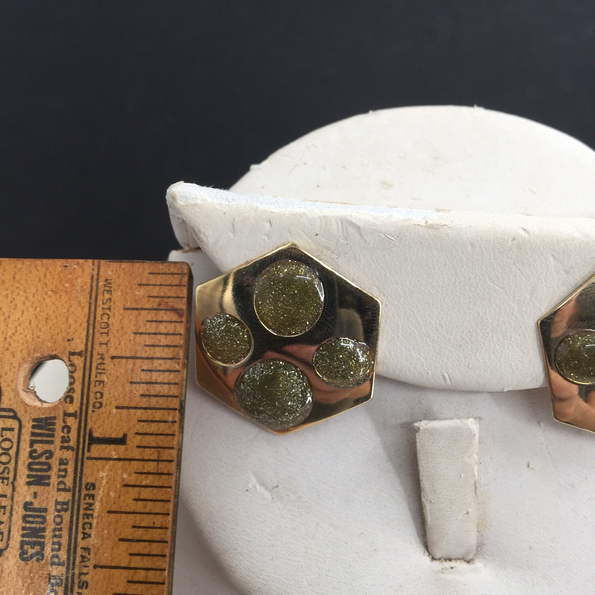 Vintage Golden Post Earrings Costume Jewelry Green Sparkle Post Huggies