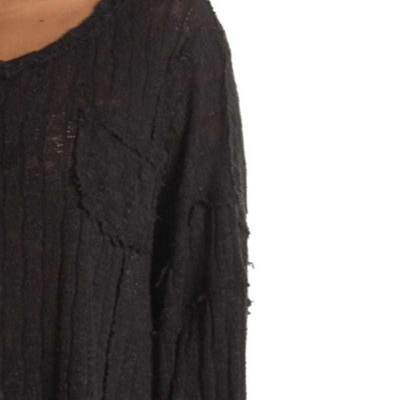 Stitchdrop Raw Edge Knit Pullover Sweater Top Size 2X Black NWT