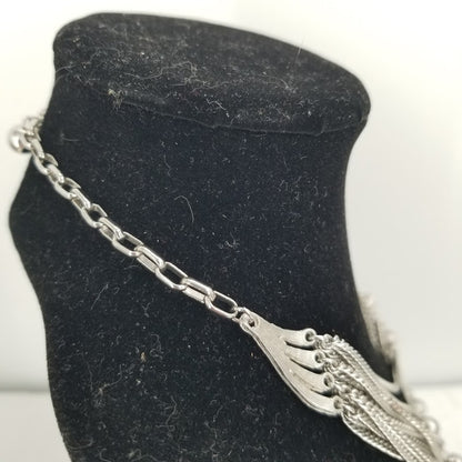 Vintage Multi-strand silvertone Beads and Chains charm Necklace Statement