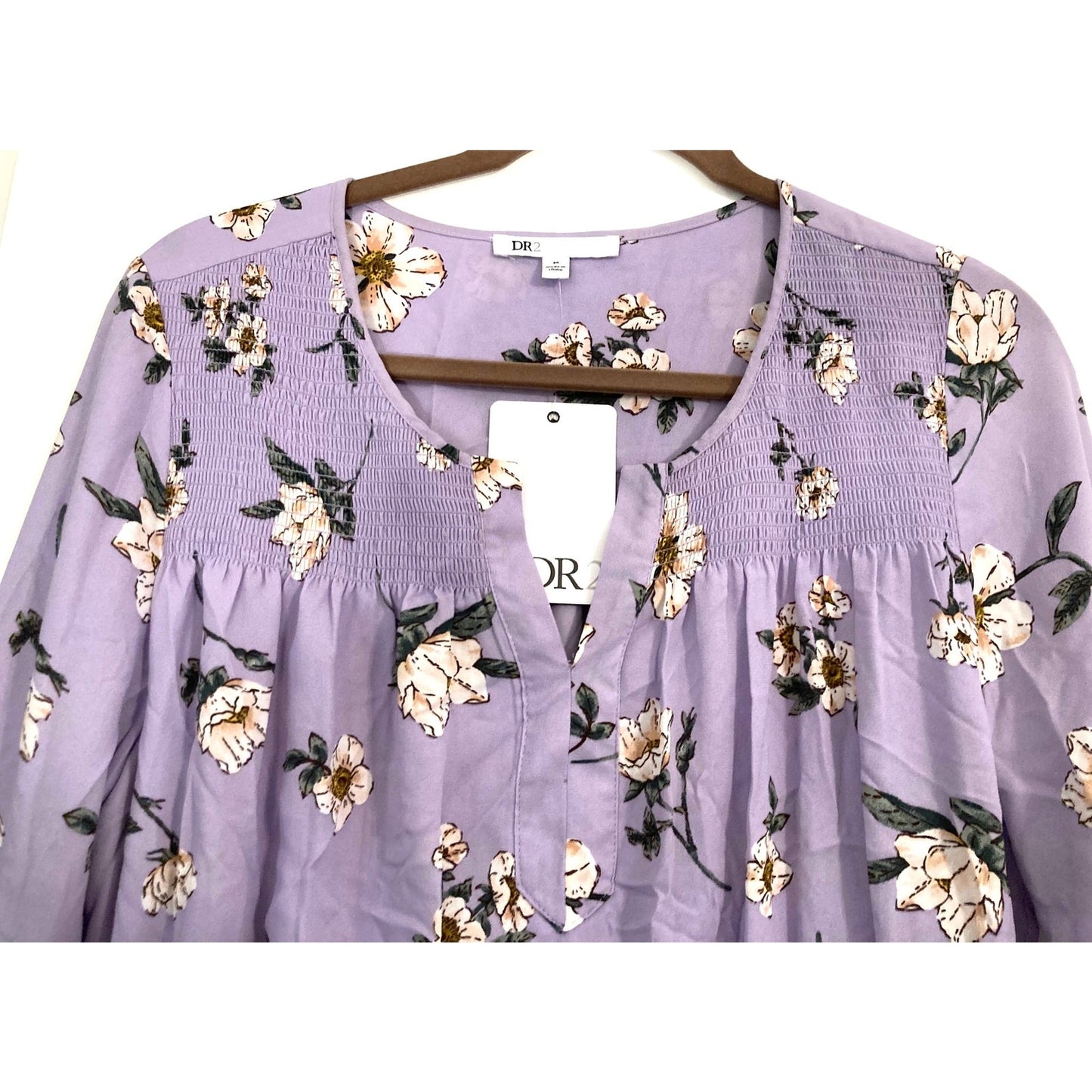 DR2 by Daniel Rainn Smocked 3/4 Sleeve Mini Dress Sz Medium in Lavender NWT