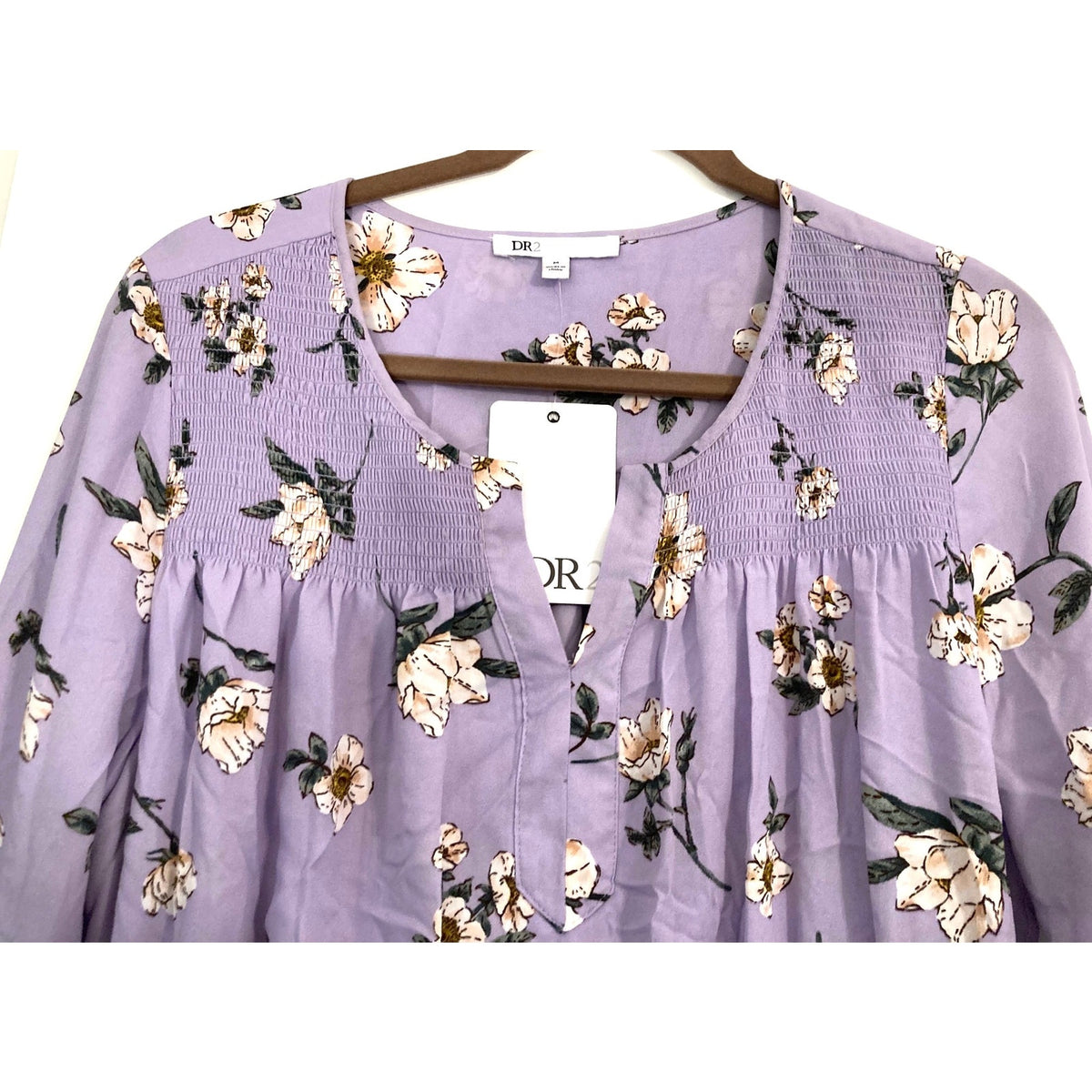 DR2 by Daniel Rainn Smocked 3/4 Sleeve Mini Dress Sz Medium in Lavender NWT