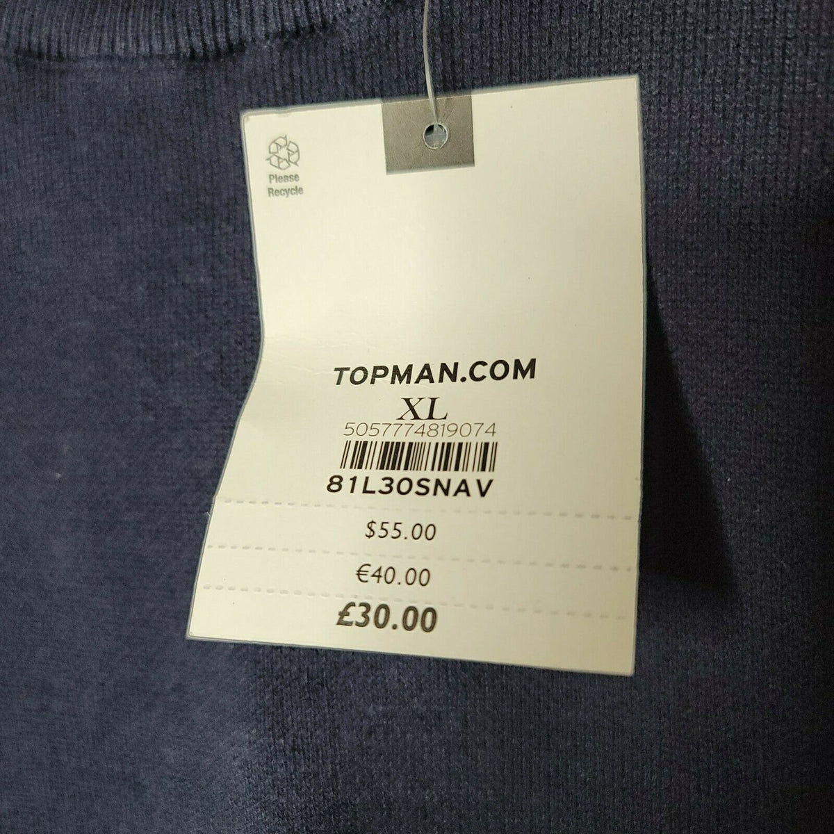 Topman Double Knit Classic Fit Cotton Blend Sweater Navy Blue Size X-Large