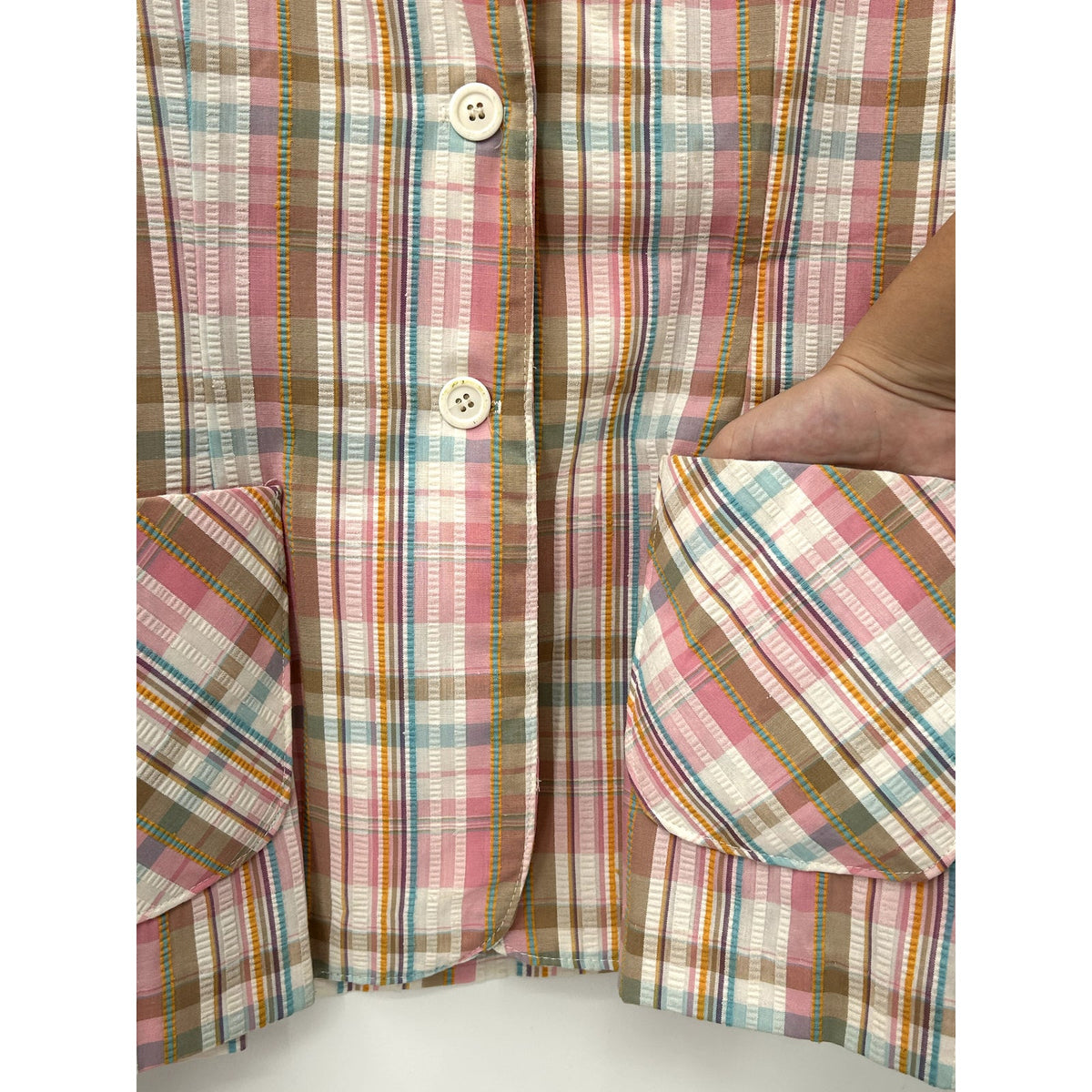 Vintage Aansworth Pastel Pink Plaid Lightweight Blazer Suit Jacket